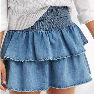 Aerie denim Jean Ruffle Tiered Skirt Summer Fun Mini NWT